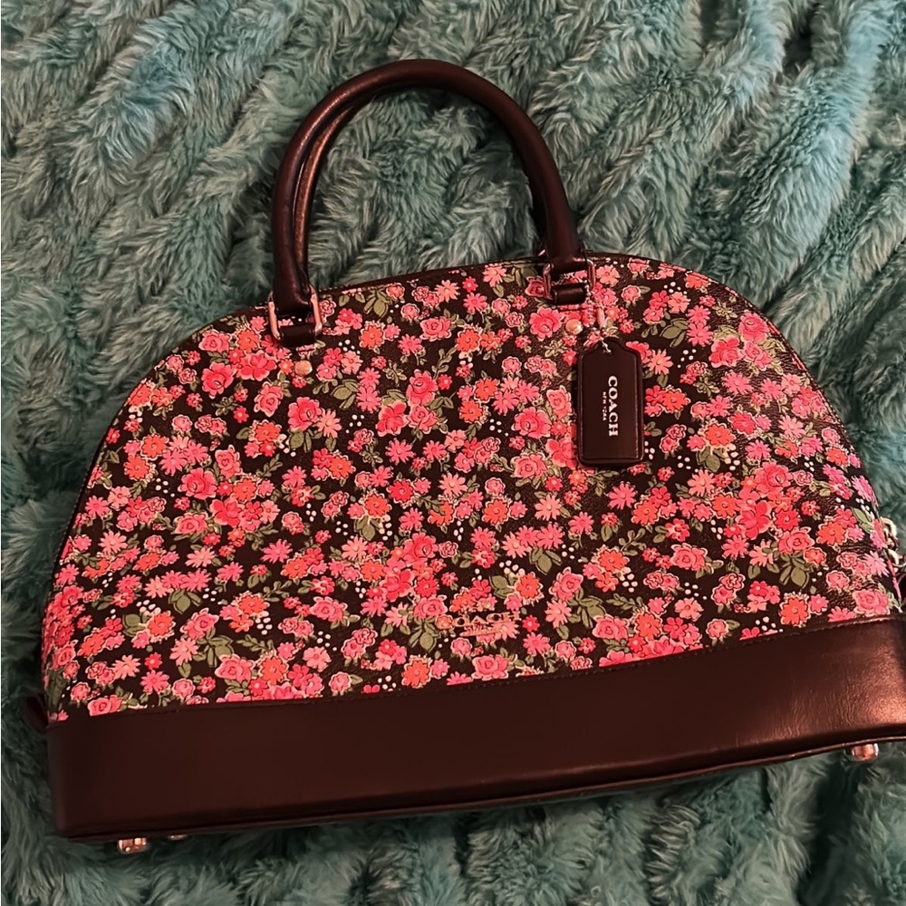 Coach Black, Red And Pink Floral Handbag